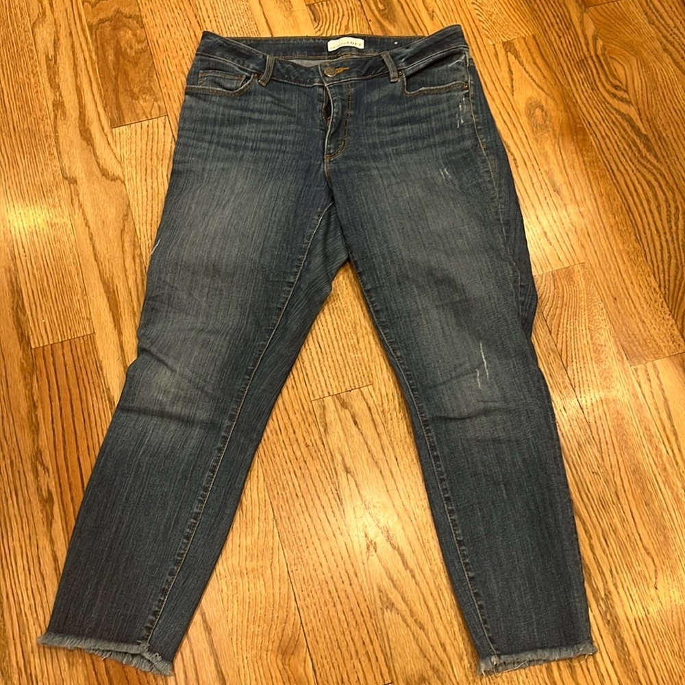 25” inseam, ankle raw hem jeans